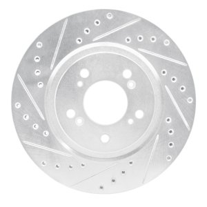 Acura NSX Brake Rotor (1) - Front Left - R1 Concepts - Drilled & Slotted - Silver - `97-`05